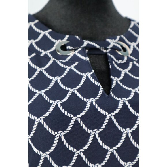 Tommy Hilfiger Women's Navy Sleeveless Top with Rope Pattern &‎ Lace-Up Neckline - Picture 2 of 9
